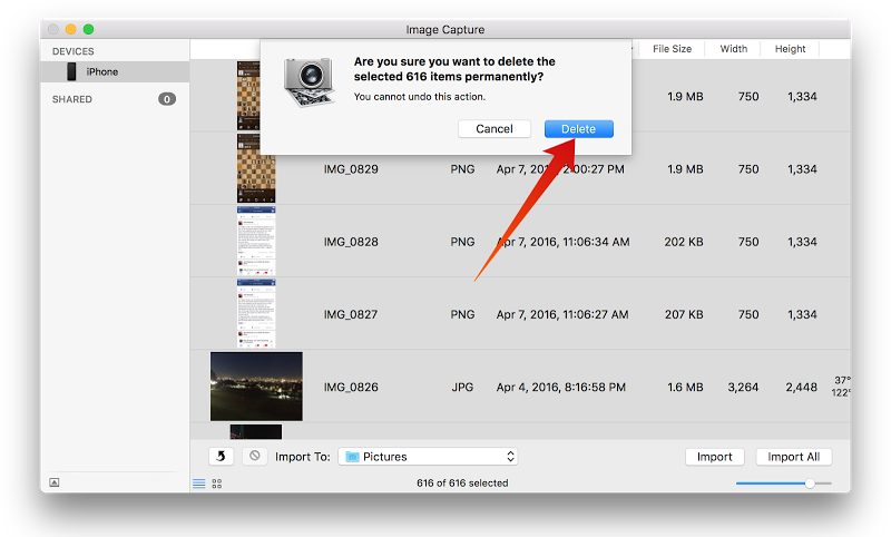 photos app for mac how to delete on import